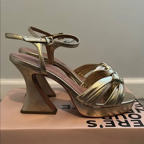 Anthropologie Gold Strappy Block Heel Sandals - Picture 2 of 7